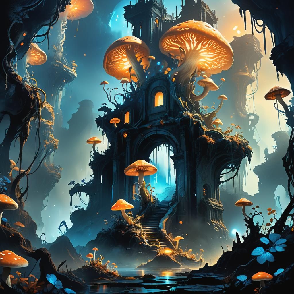 Venusian Creatures in a Bioluminescent Landscape