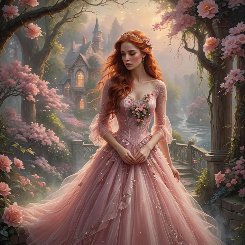 Girl in Pink Tulle Dress with Flowers