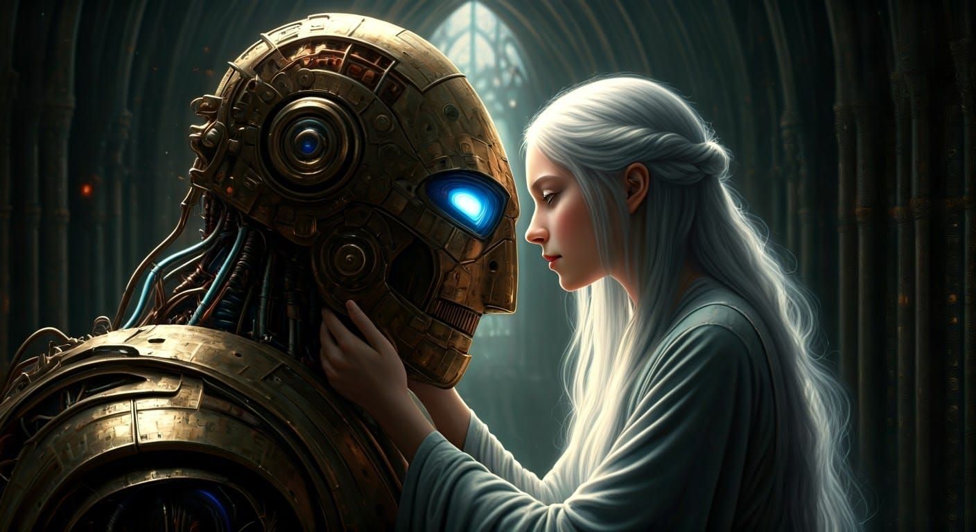 Whispering to a Futuristic Robot in a Mystic Cathedral