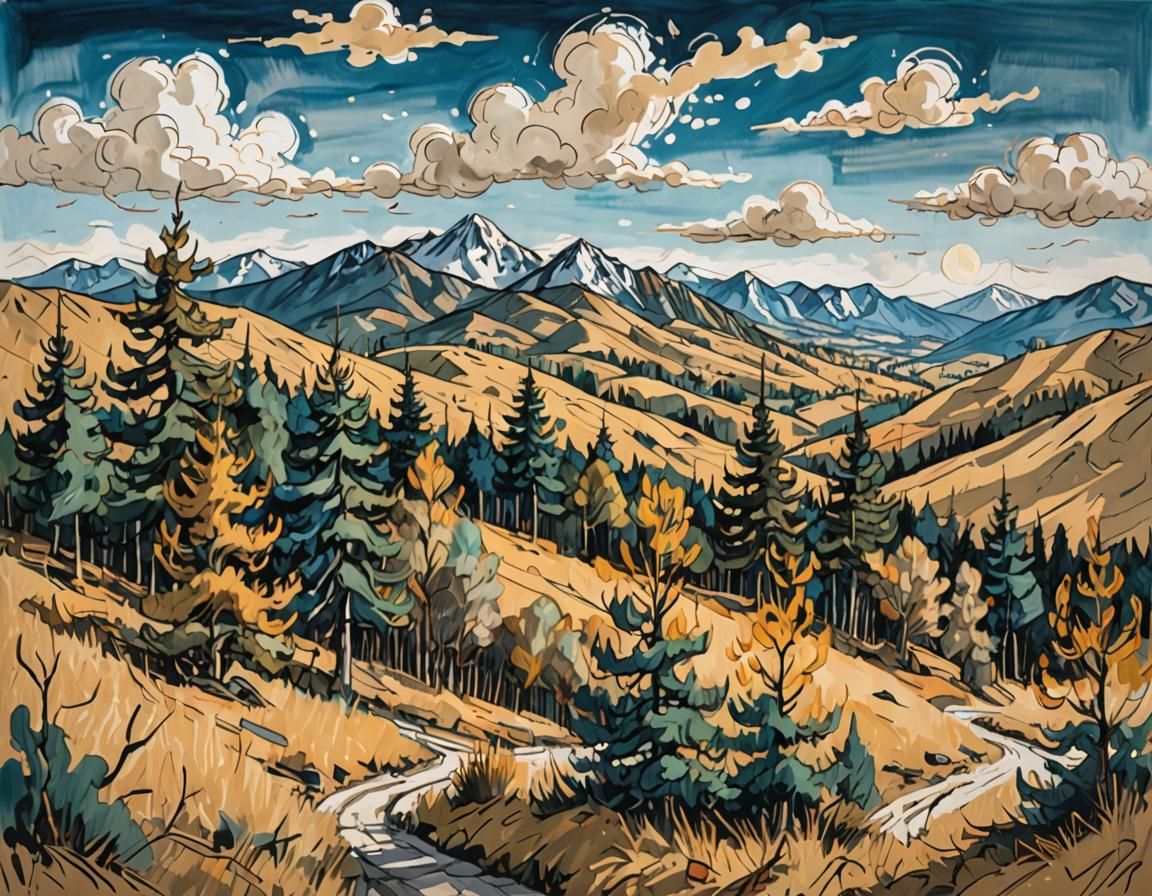 Whimsical Landscape in Expressive Sketch Art Style