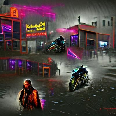 Motorcycle Rider in Neon Cyberpunk Cityscape