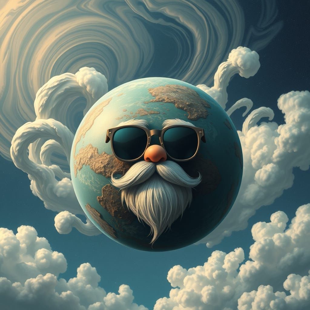 Whimsical Planet Portrait with Beard and Shades