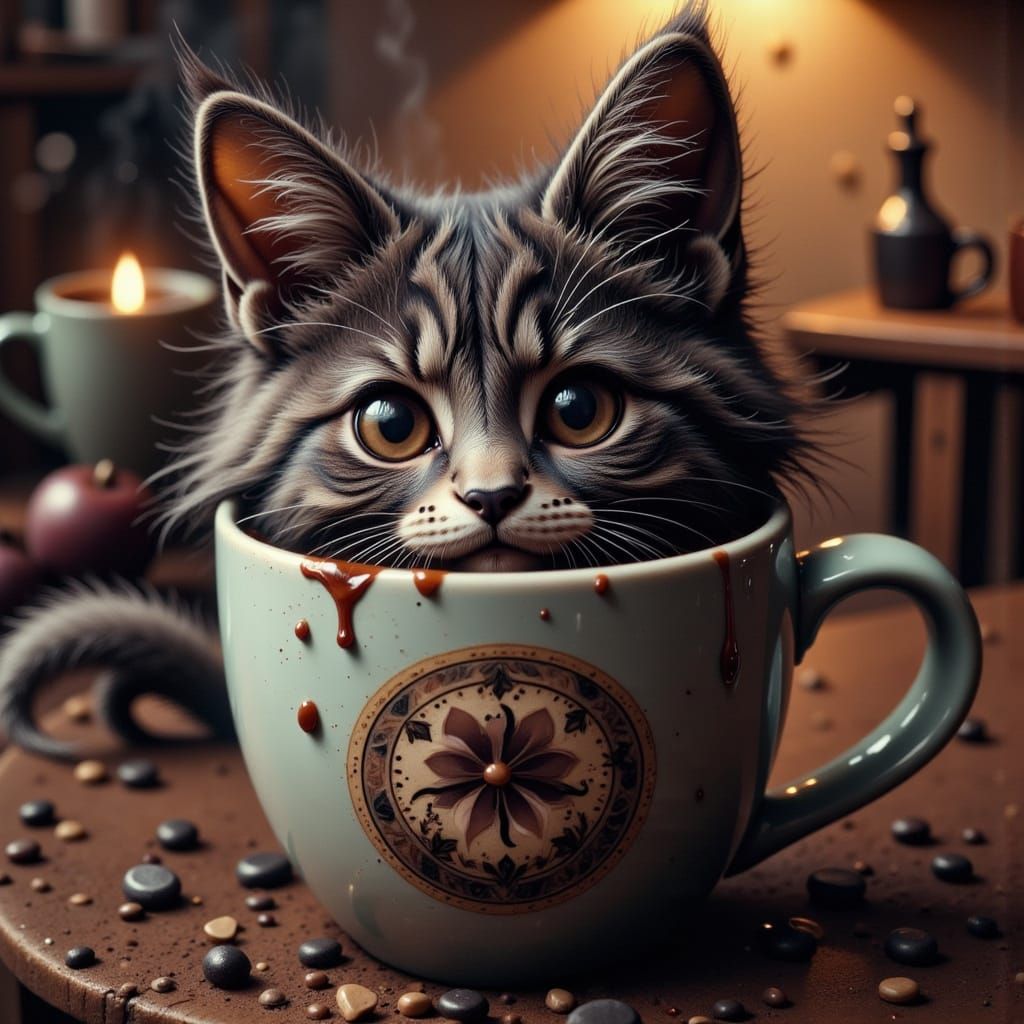 Cinematic Coffee Mug Faeries:1.0 - Funny Cat Film Still