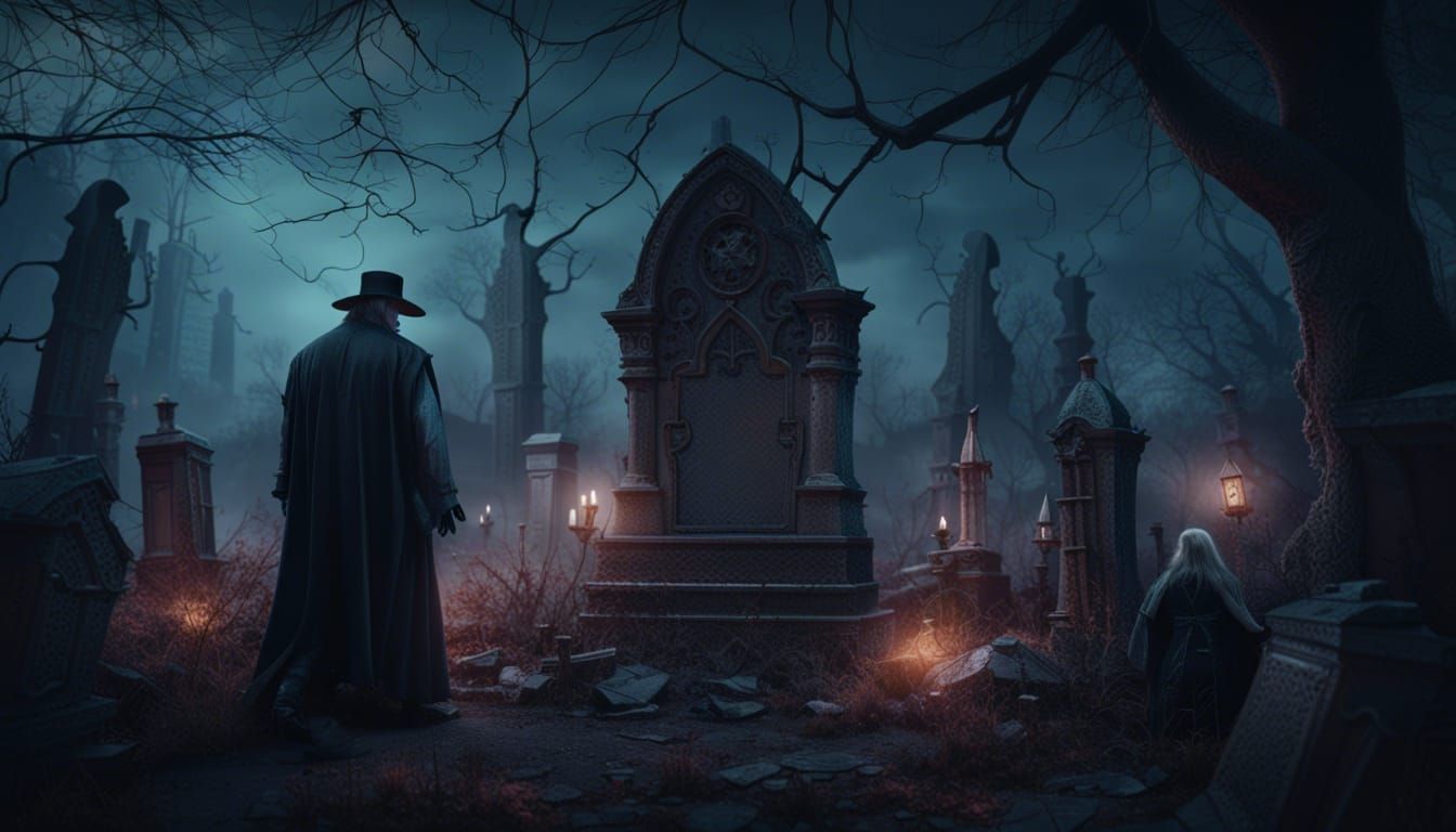 Creepy Graveyard Undertaker: Detailed Matte Painting