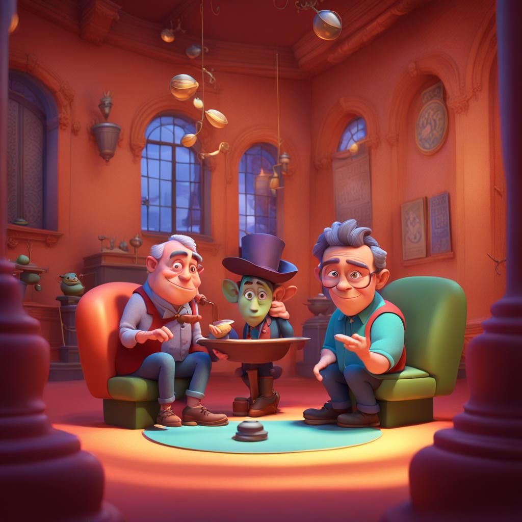 Flirtation Scene in Pixar Style