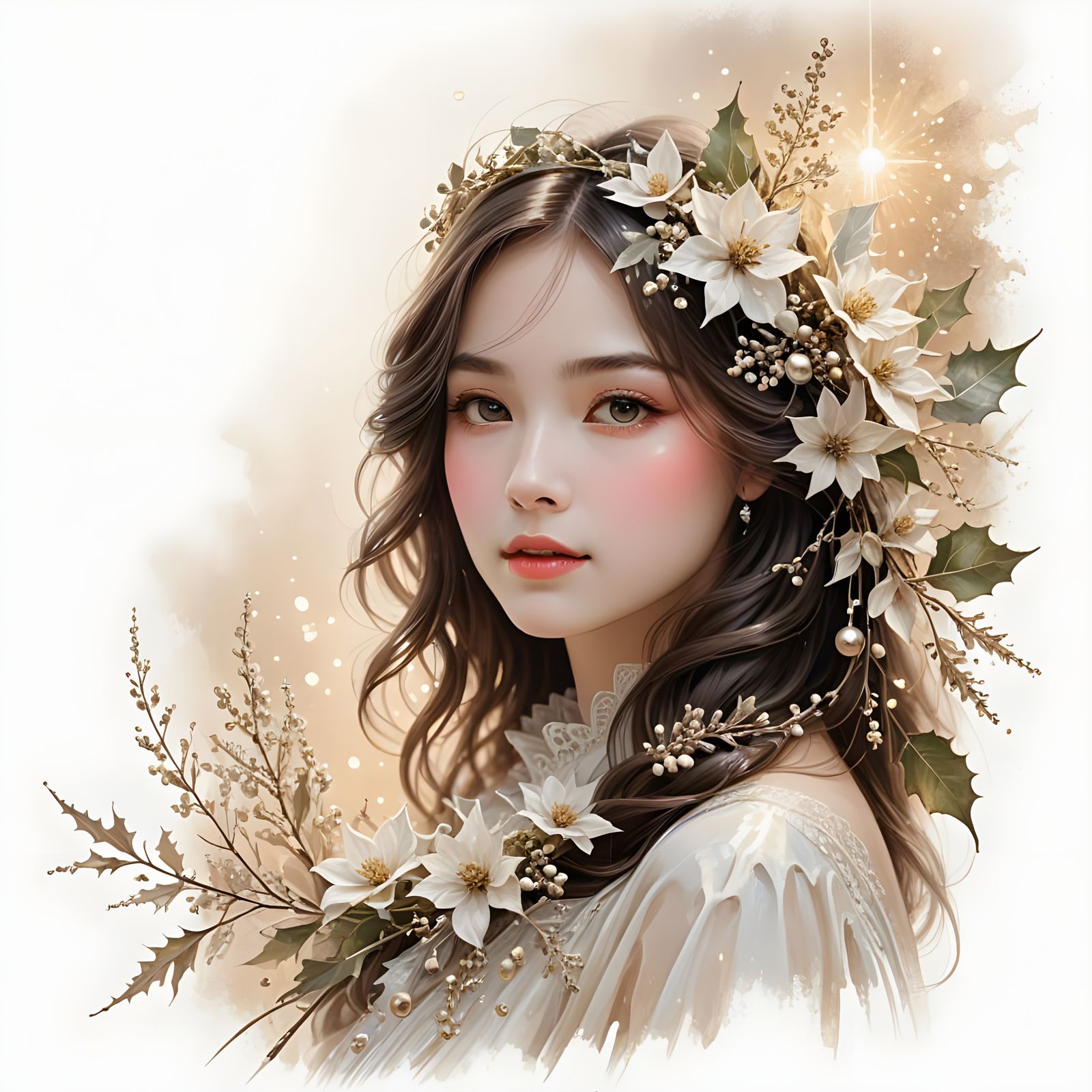 Ethereal Victorian Christmas Scene in Pastel Hues