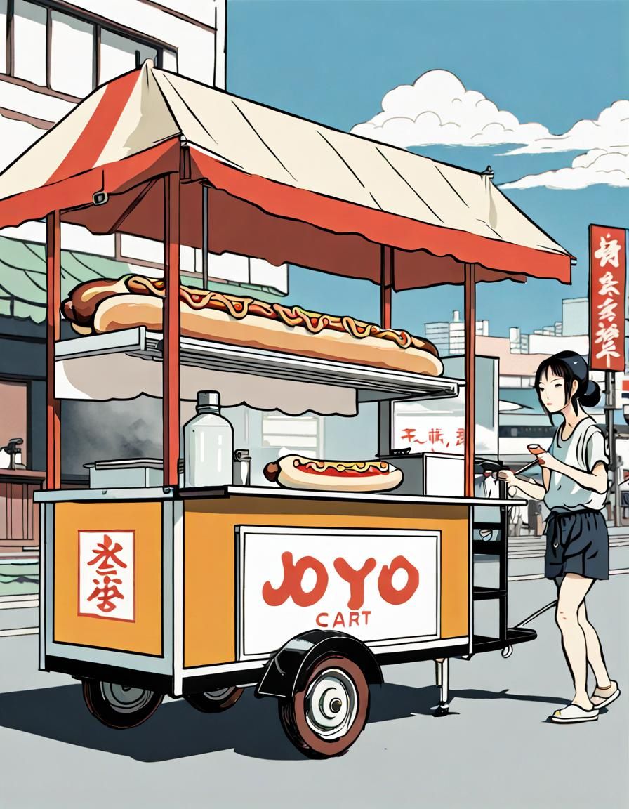 Ukiyo-e Style Hot Dog Cart in 4K