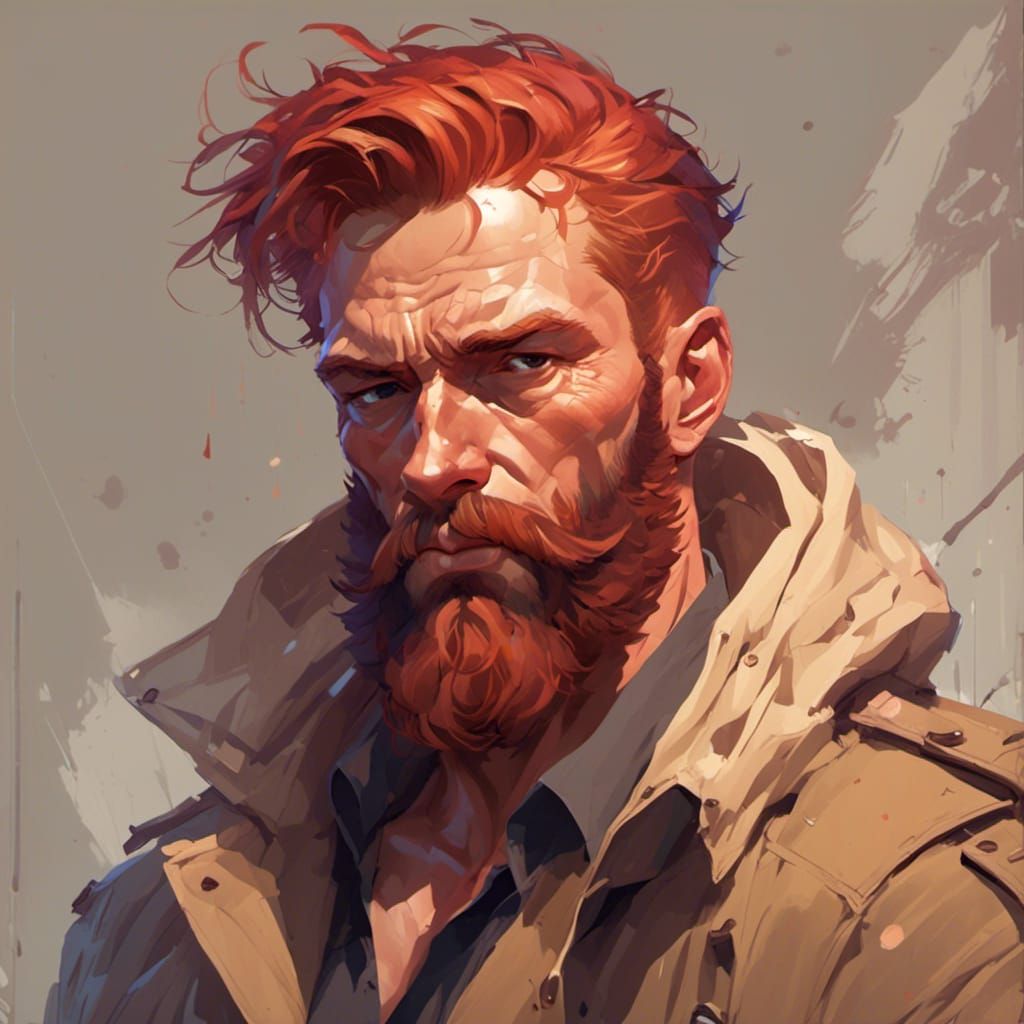 Detailed Portrait of Bearded Man in Art Nouveau Style