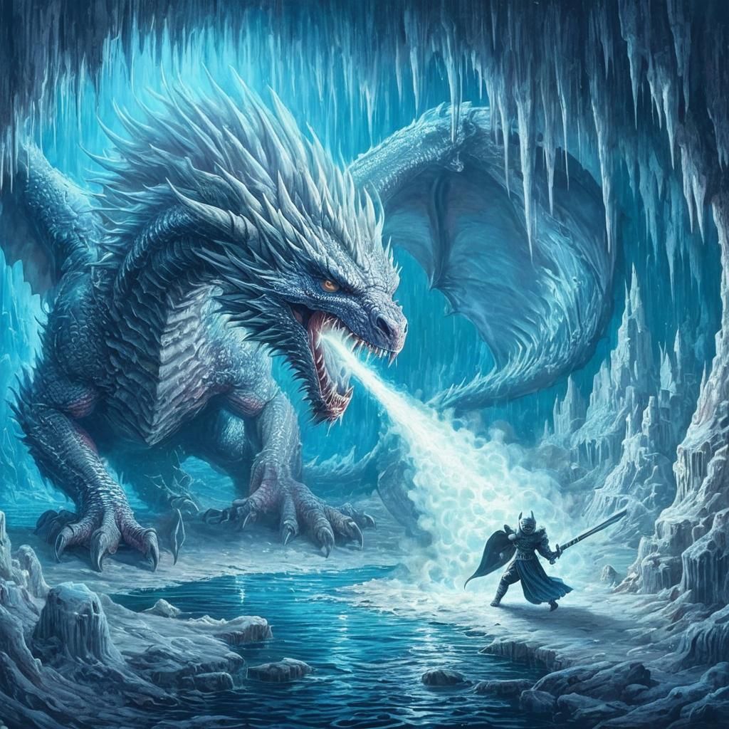 White Dragon's Icy Breath in Classic Fantasy Art