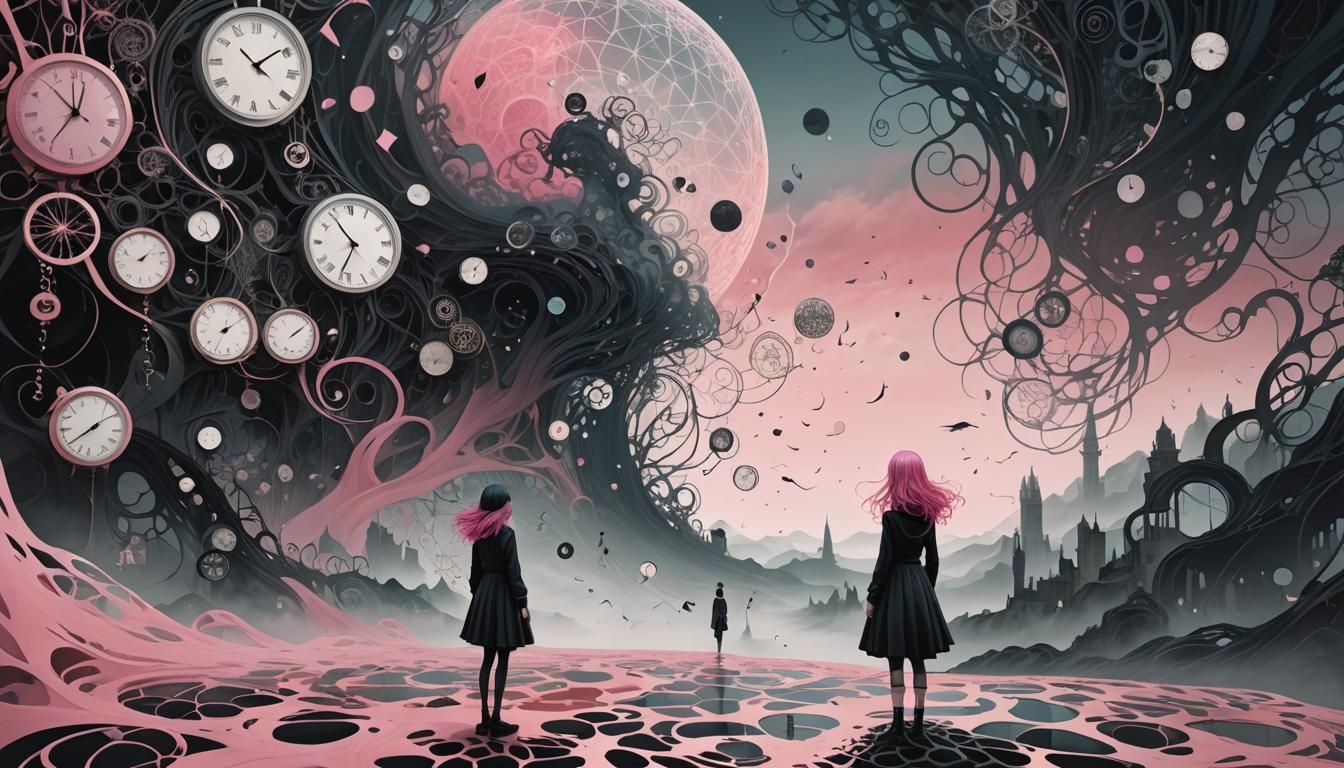 Surreal Dreamscape with Girl in Cel-Shaded Style