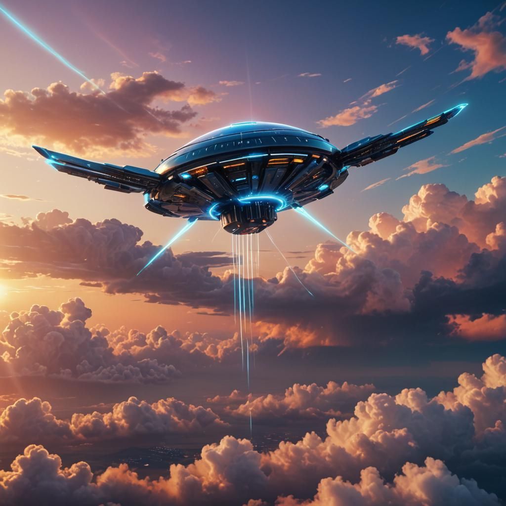 Mysterious Sci-Fi Flying Object in Neon Sky