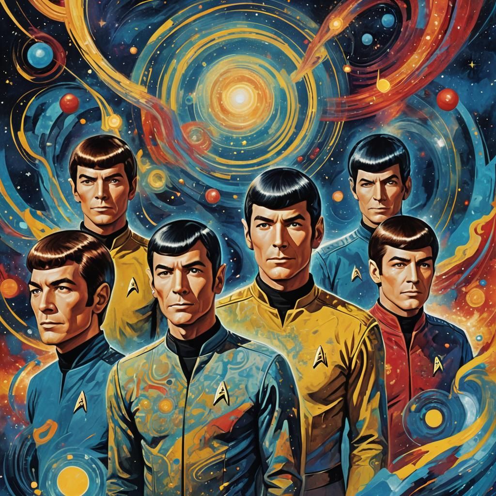 Star Trek Crew in Vibrant Cosmic Astral Illustration