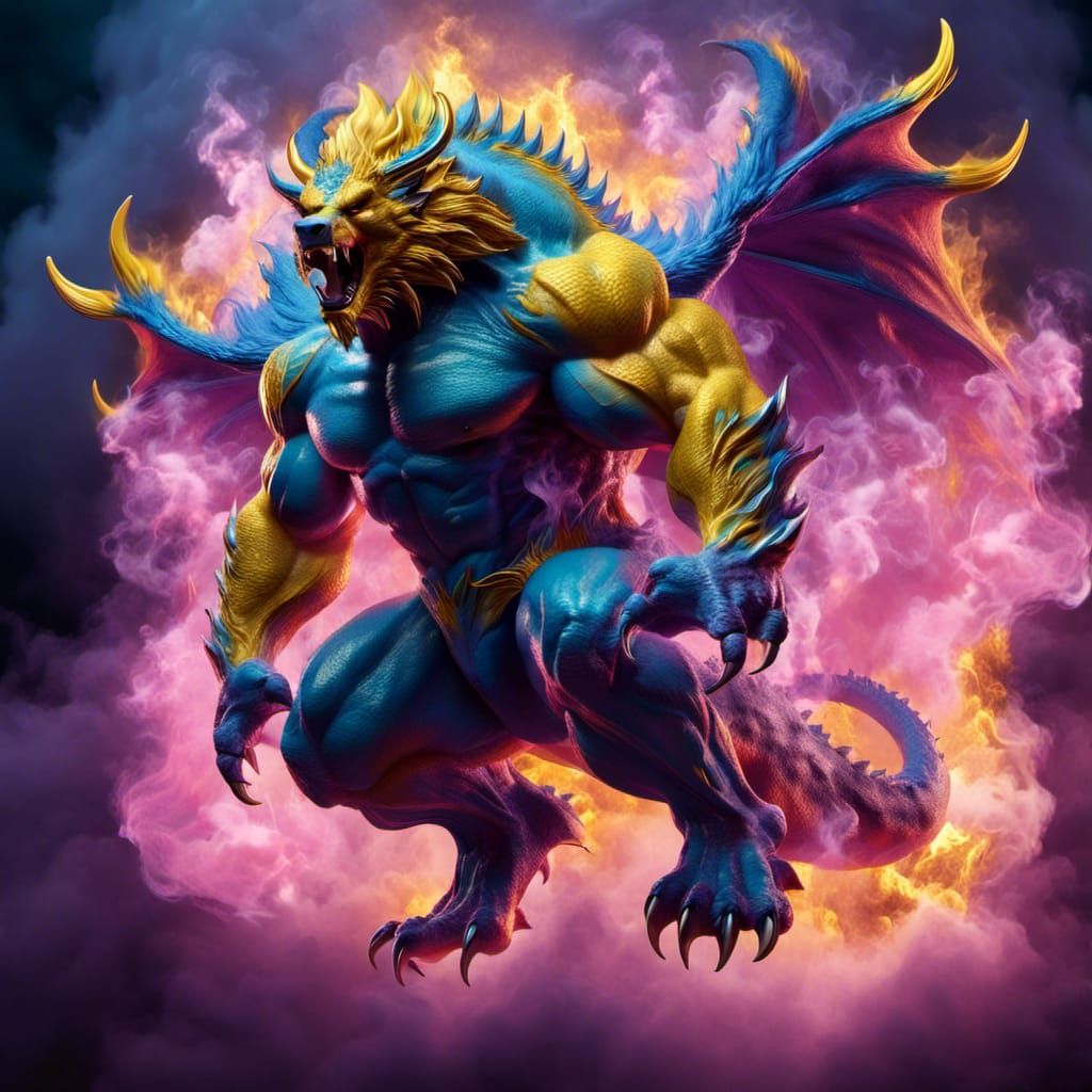 Pastel Demon Dragon Bear in Smoky Darkness