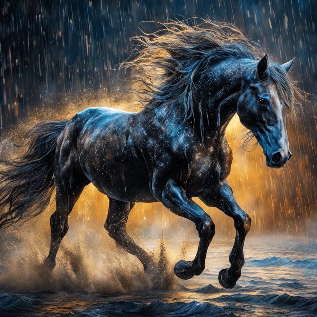 wild horse in the rain