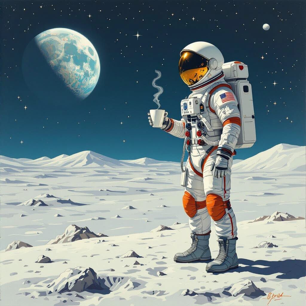 Astronaut Sipping Coffee on the Moon