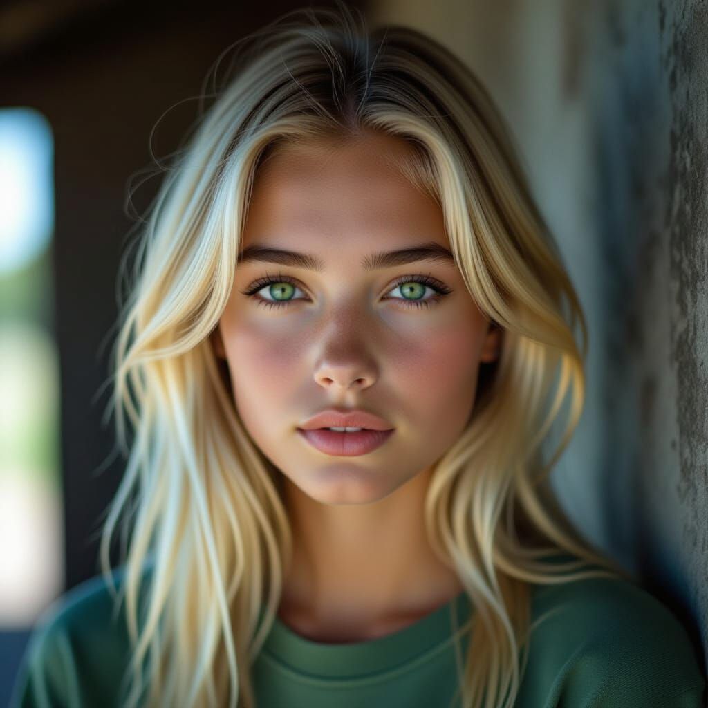 Teenager with Blonde Hair and Green Eyes, One Blind Eye