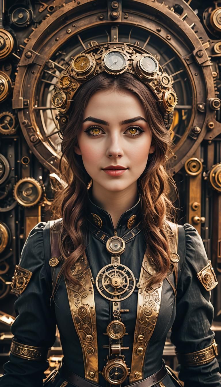Steampunk Girl with Open Eyes in Subdued Colors