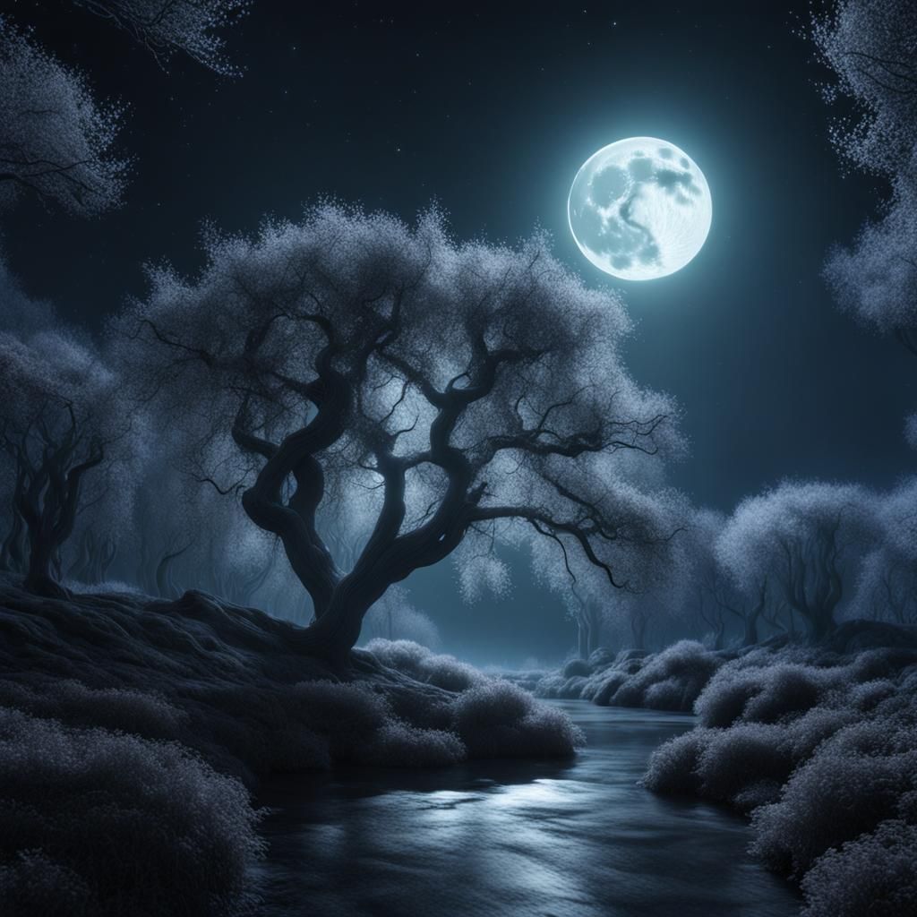 Moonlit Whispering Willow Forest in High Quality CGI