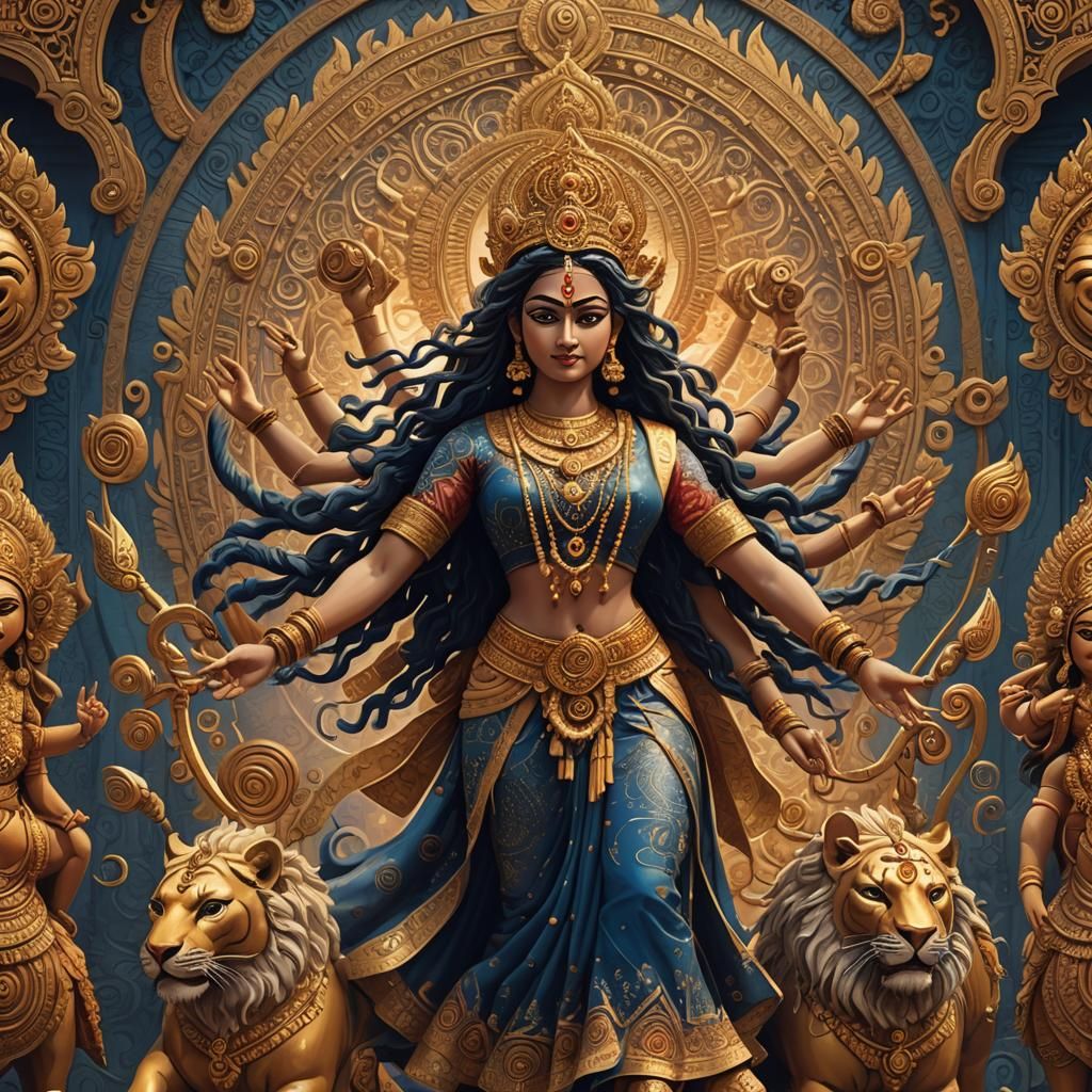 The Nine Forms of Durga in a Fantasy Art Style