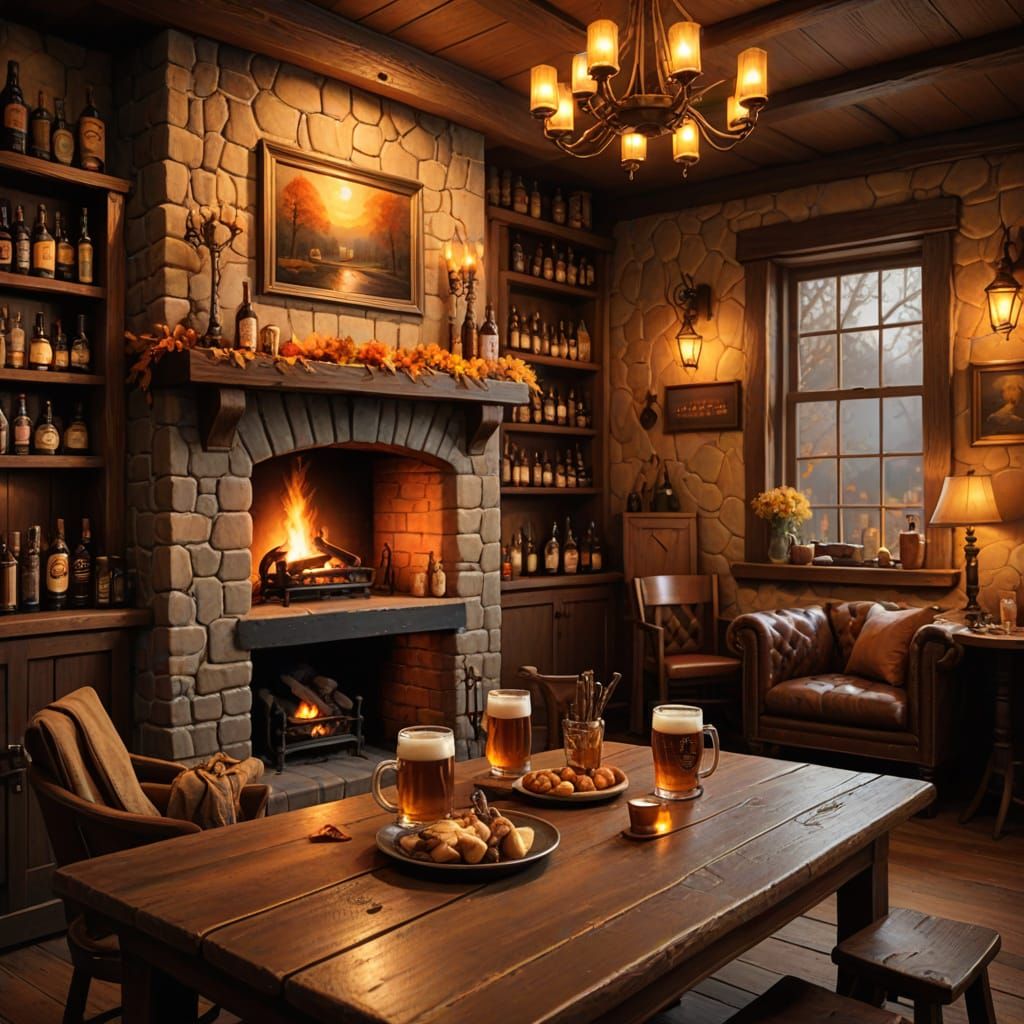 Fantasy Tavern Scene in Golden Hour Light