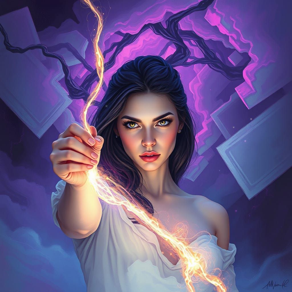 Woman Grasps Lucid Dream Control in Vibrant, Ethereal Art