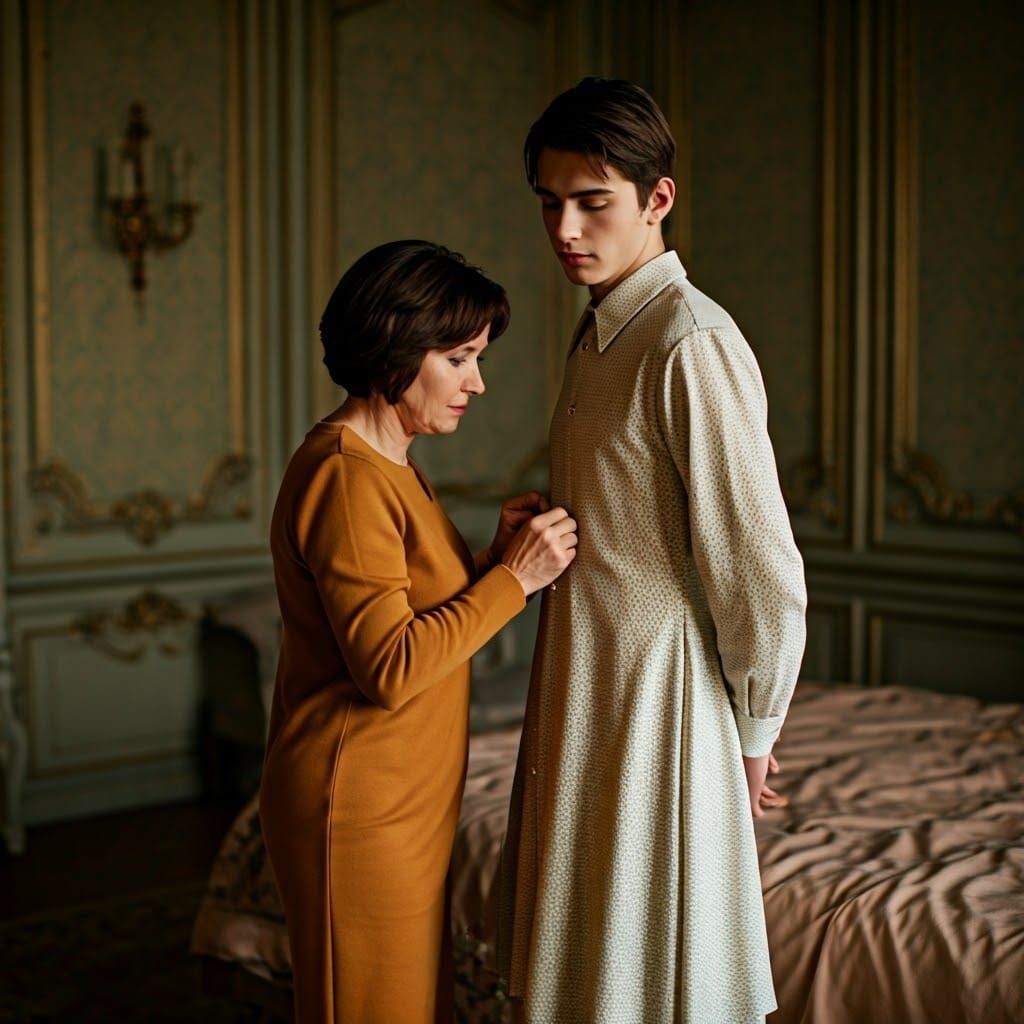 Motherly Love in a Elegant Bedroom Setting