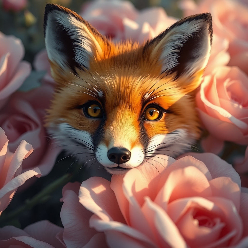 Fox in Roses: Digital Realism Artwork