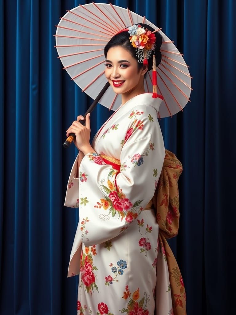 Geisha in White Kimono: Klimt-Inspired Portrait