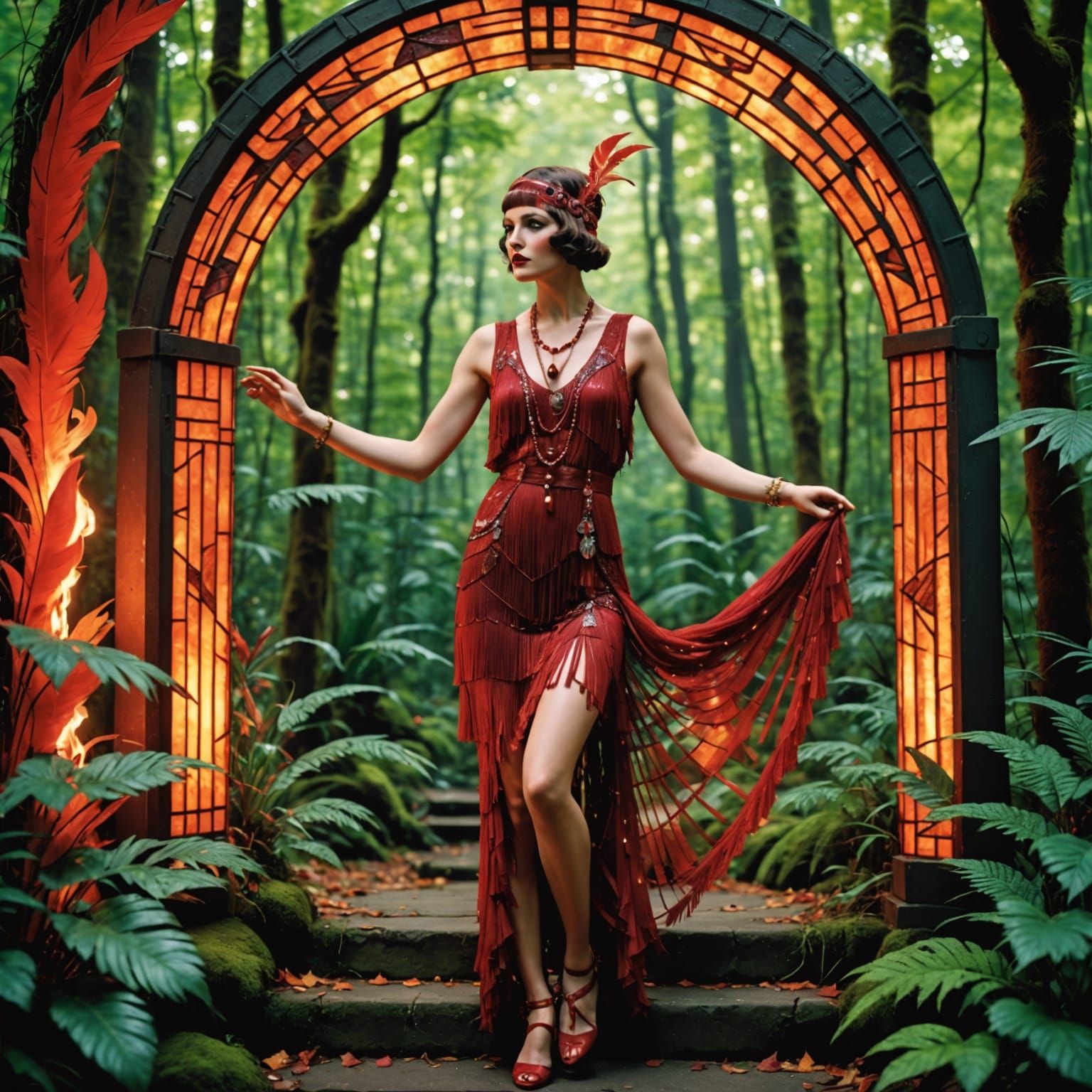 Gemstone Flapper Stepping Through a Fiery Portal