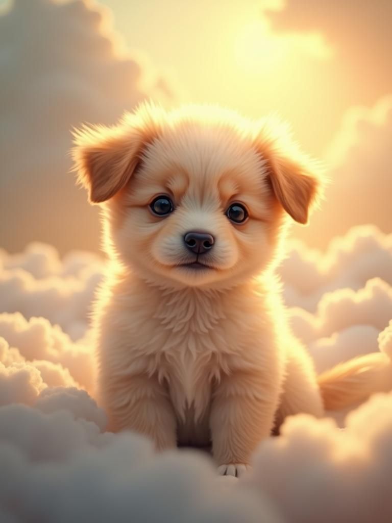 Adorable Puppy in Heavenly Sunlight: Dreamy Digital Art
