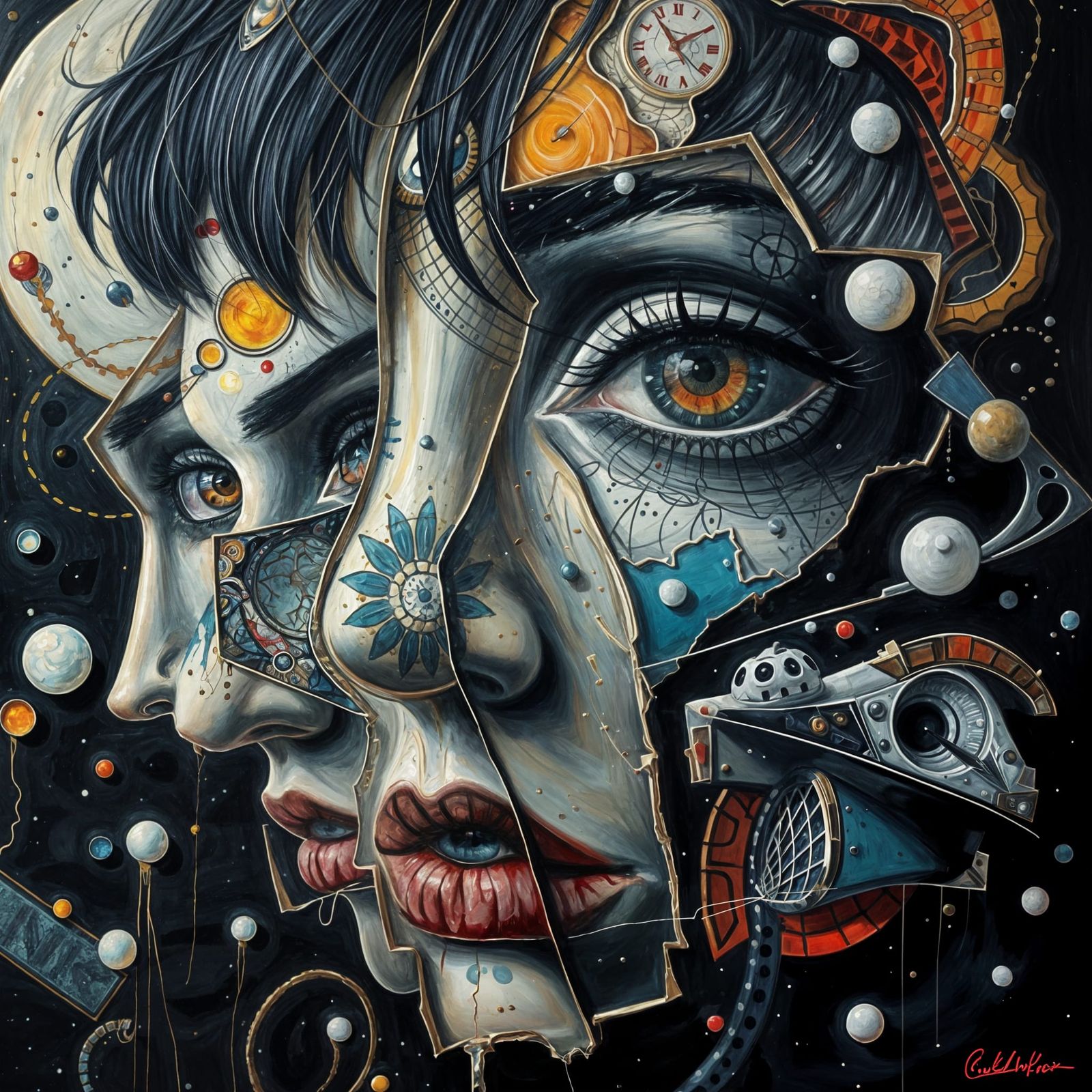 Surreal Anime Faces Dissolve into Swirling Abstract Shapes