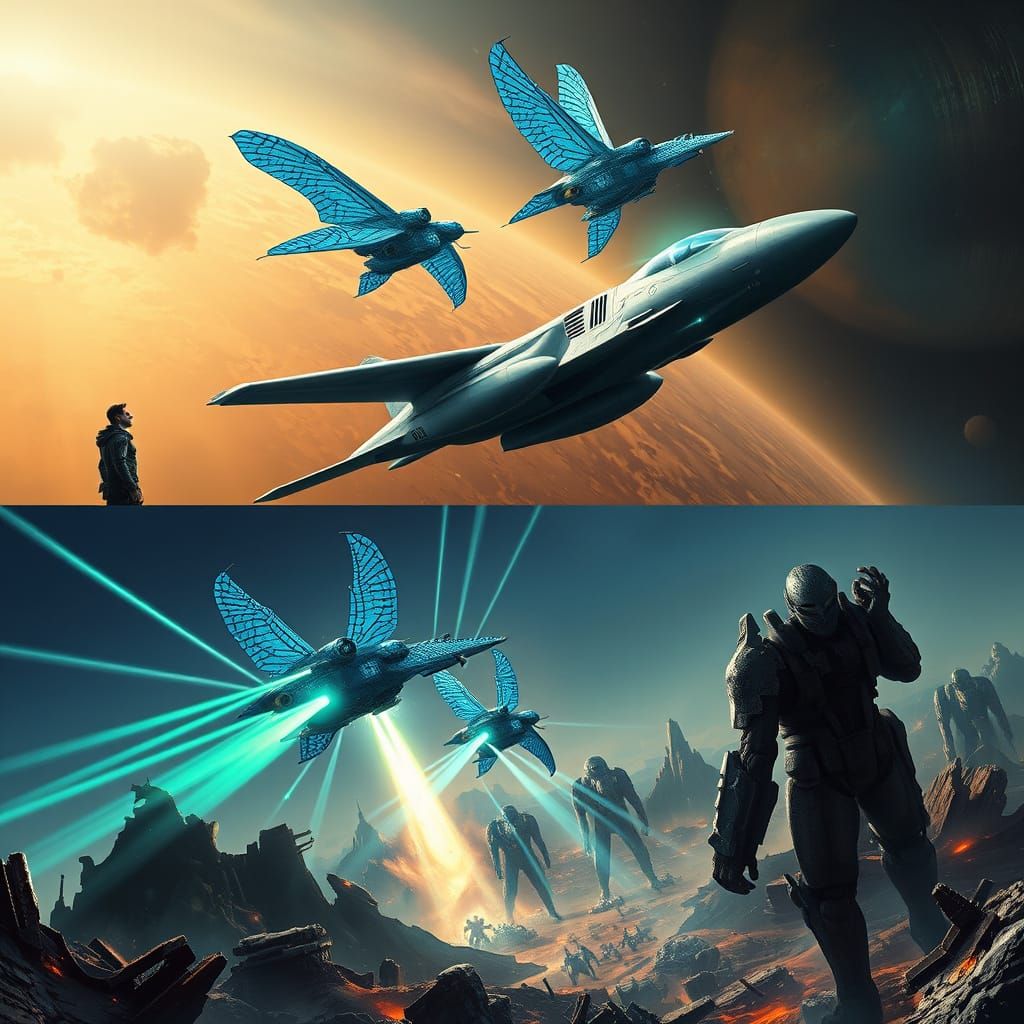 Sci-Fi Battle: Pilot Encounters Alien Titans on War-Torn Pla...