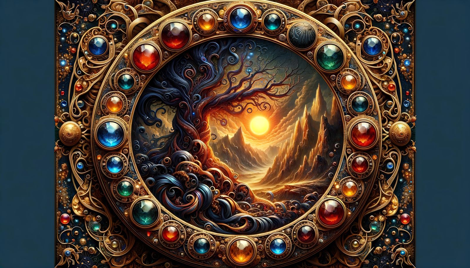 Mystic Scene in Ornate Gemstone Frame