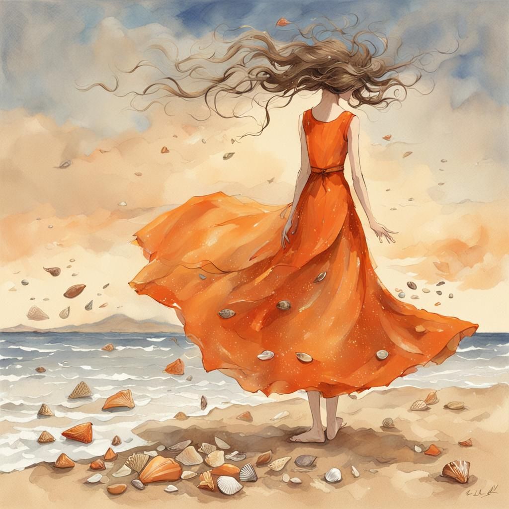 Woman on Beach with Message in a Bottle