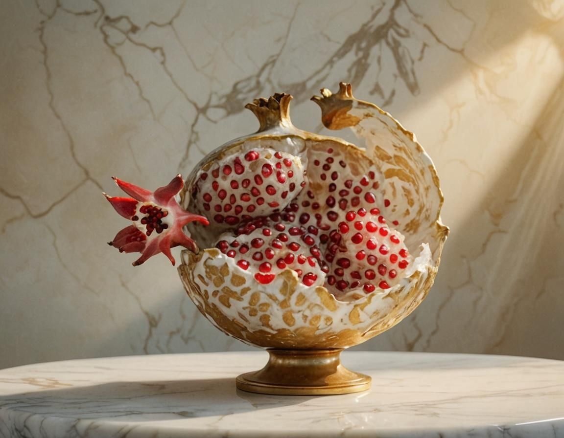 Baroque Pomegranate Still Life in Warm Sunlight