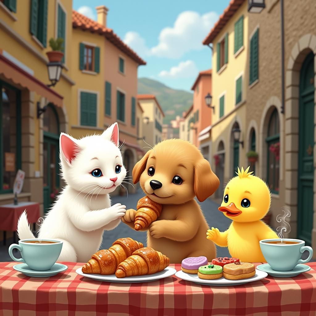 Kitten, Puppy, and Duckling's Italian Breakfast