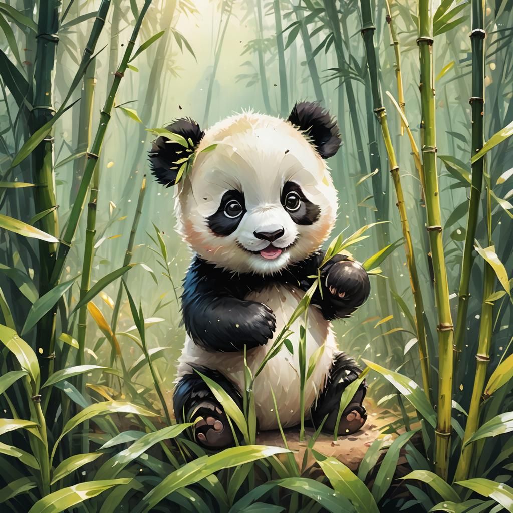 Cute Panda Cub Plays in Serene Forest