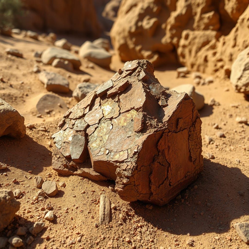 Weathered Coppery-Red Ore in Arid Desert Landscape