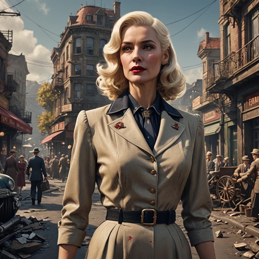 Platinum Blonde in 1940s Style: Detailed Digital Painting