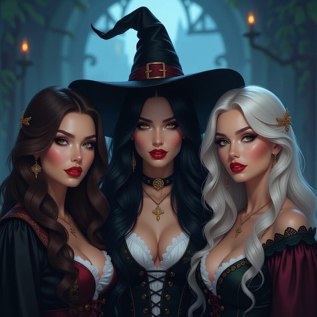 Pirate, Witch, and Vampire in Photorealistic Style