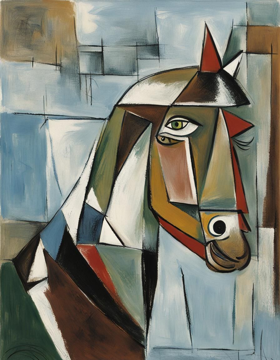 Abstract Horse Head in Cubist Style