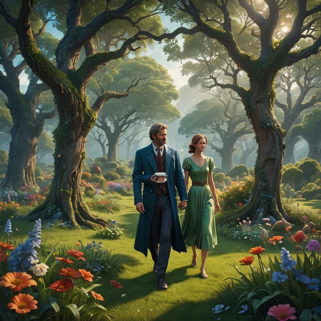 Couple in Lush Garden: Digital Matte Painting