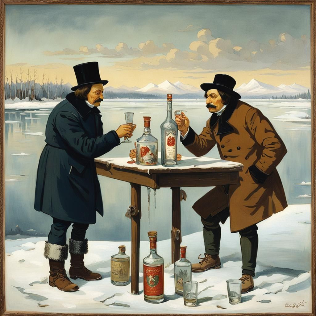 Vodka Drinking Contest on Frozen Lake
