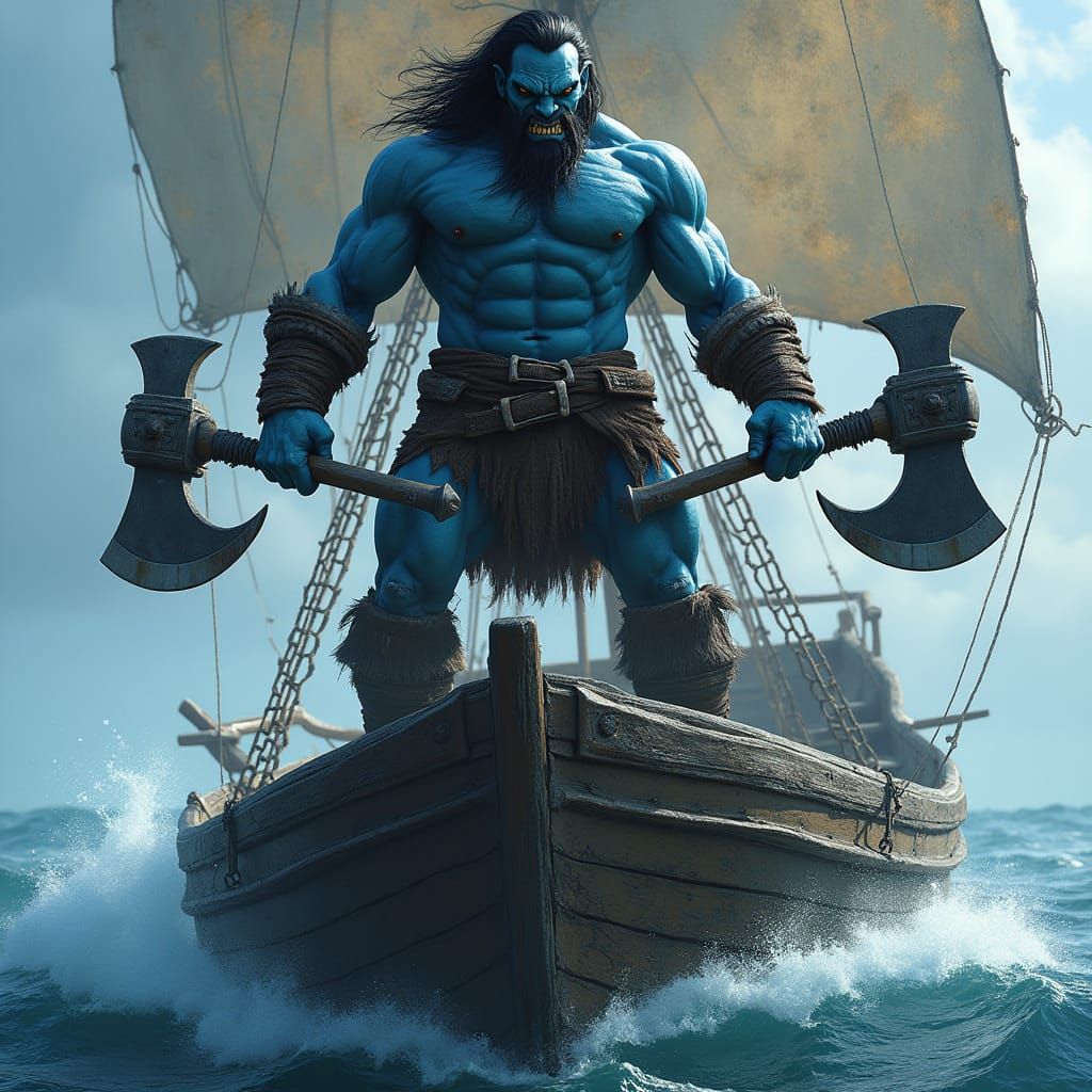 Mighty Blue Skinned Orc Pirate Reigns at the Helm of a Weath...