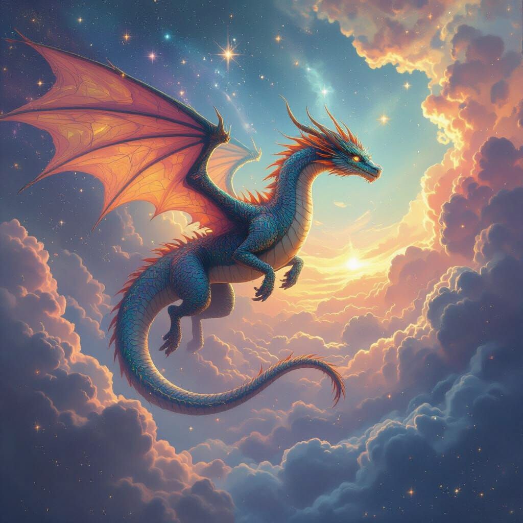 Celestial Dragon Soaring Through a Vibrant Nebula