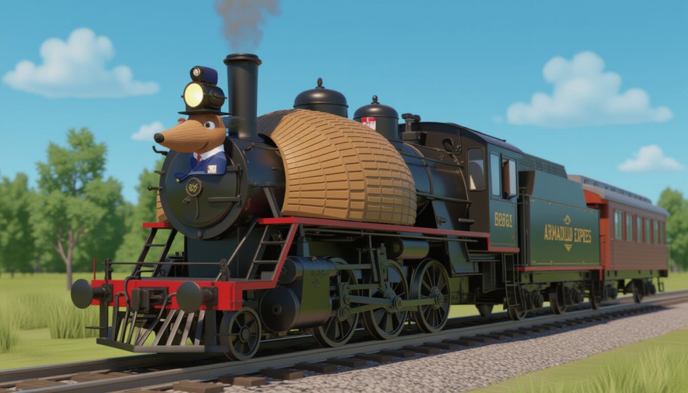 Armadillo Express Train Engineer in Animated Style