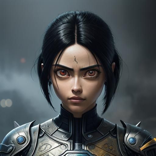 Alita: Battle Angel expressive pretty face being assembled i...