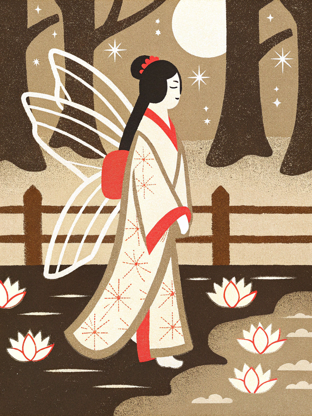 Cybernetic Geisha with Fairy Wings in Moebius Style