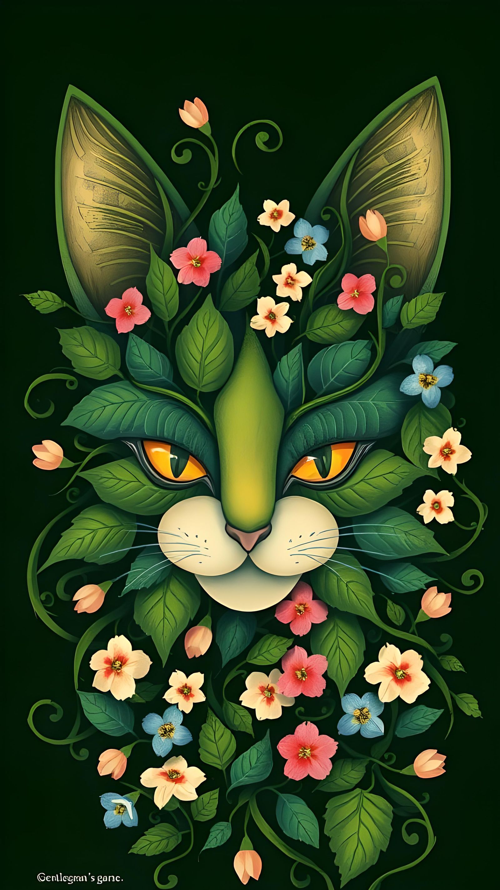 A cat made from green leaves