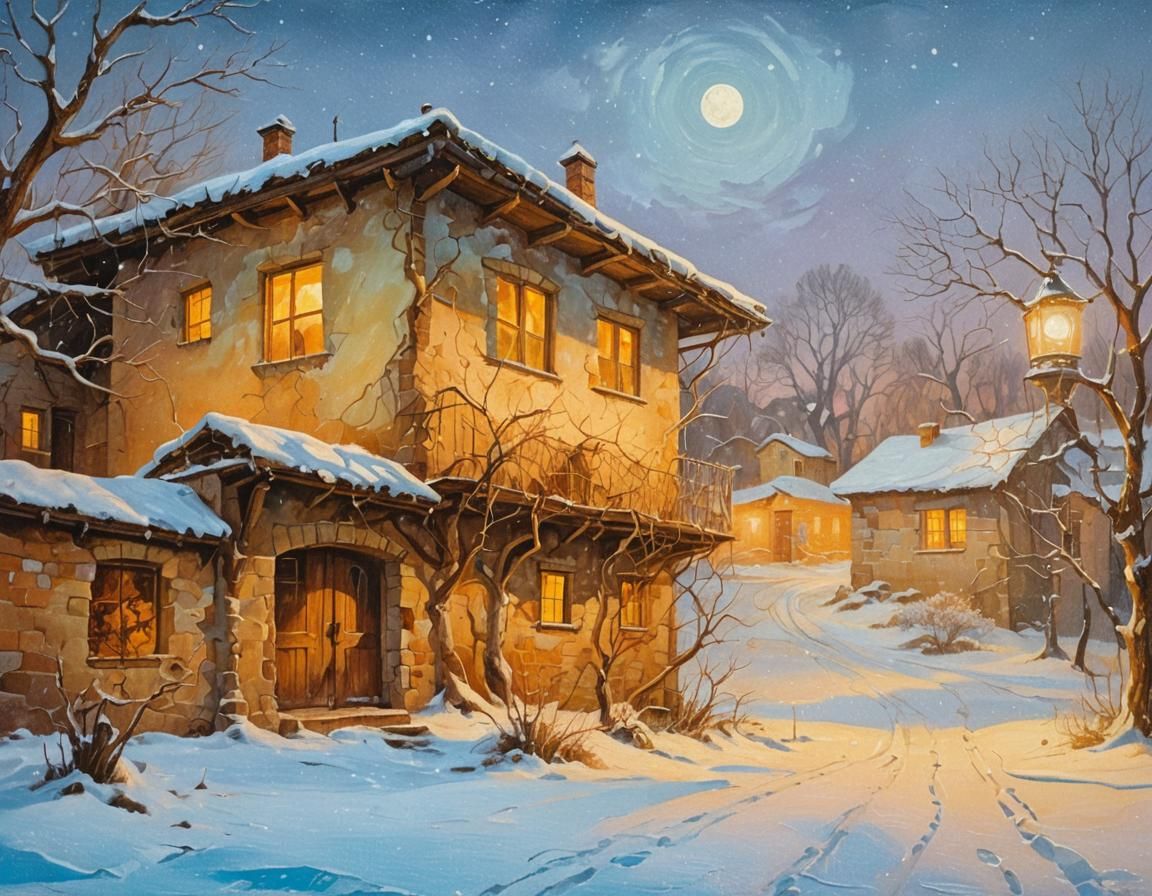 Surreal Winter Landscape with Melting Clock Towers